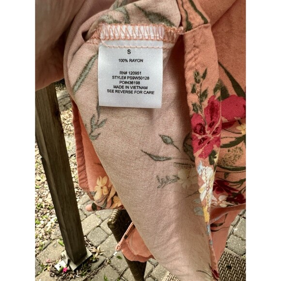 Pink Rose Floral Print Mini Dress Button Up Size S BOHO‎ Women’s Lightweight EUC - Picture 4 of 6